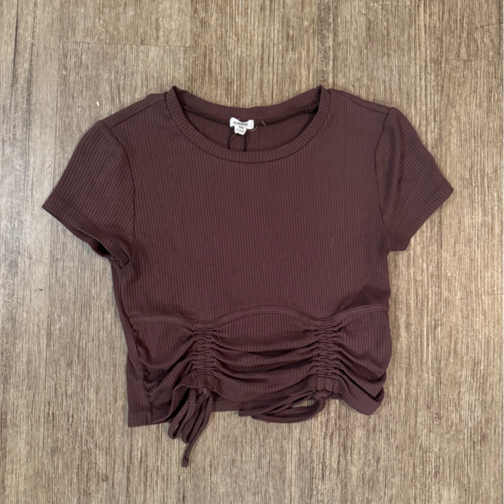 Garage Brown Ruched Crop T-Shirt